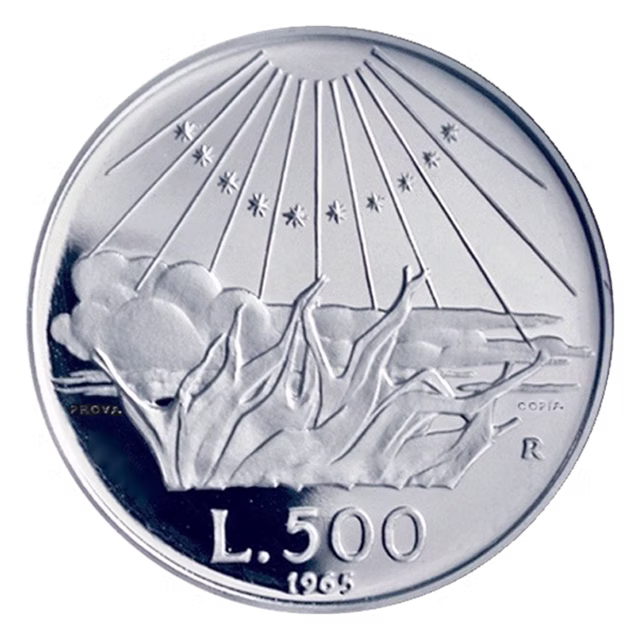 Moneta da 500 Lire Dante Alighieri, versione argento, retro