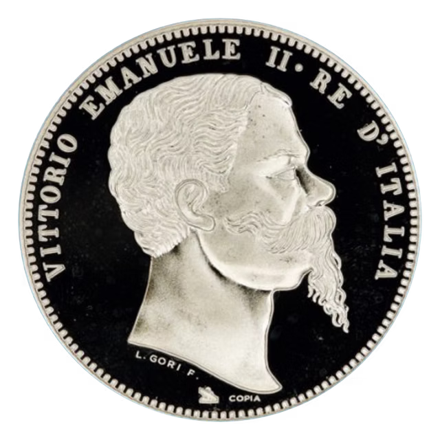 5 Lire Italiane Unità d’Italia 1861, versione argento, fronte