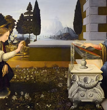 Annunciazione di Leonardo da Vinci, riproduzione su tela