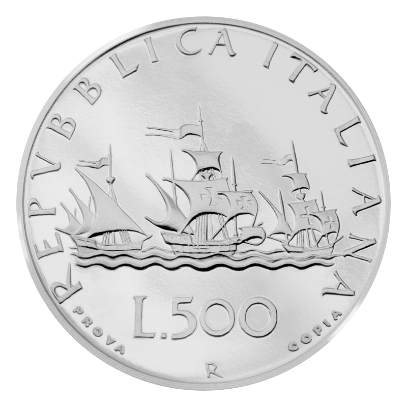 Moneta 500 Lire Caravelle, versione argento, lato caravelle